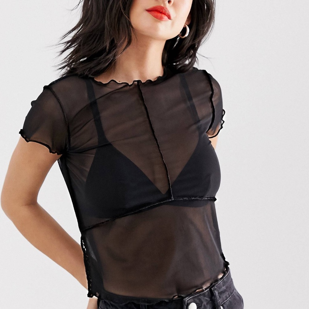 ASOS DESIGN top in mesh with cap sleeve and seam detail size us 4